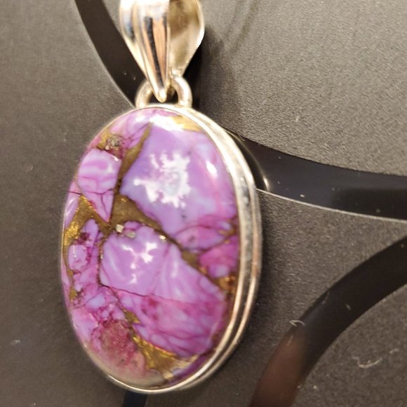 PURPLE  COPPER   TURQUOISE  STERLING  SILVER  PENDANT. - Picture 4 of 7